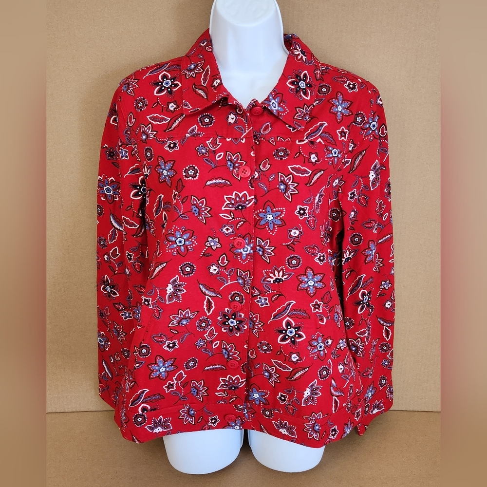 The Tog Shop Red Bandana Print Light Denim Jacket M